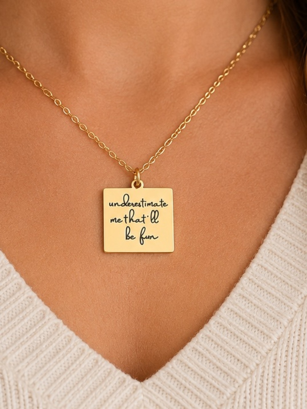 Plunder “Underestimate Me, That’ll Be Fun” Gold Tone Pendant Necklace - Picture 2 of 4